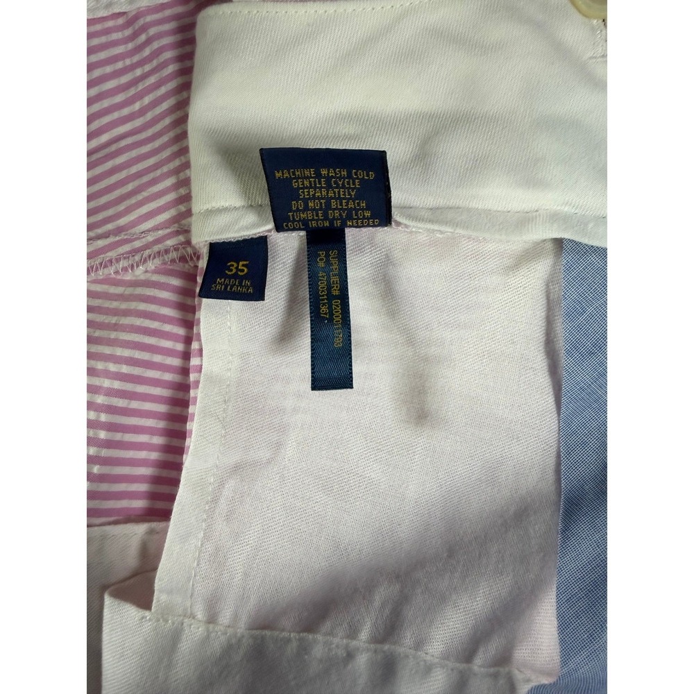 Polo Golf Ralph Lauren Seersucker Striped Cotton Blend Pink White Mens 35 - Picture 4 of 6